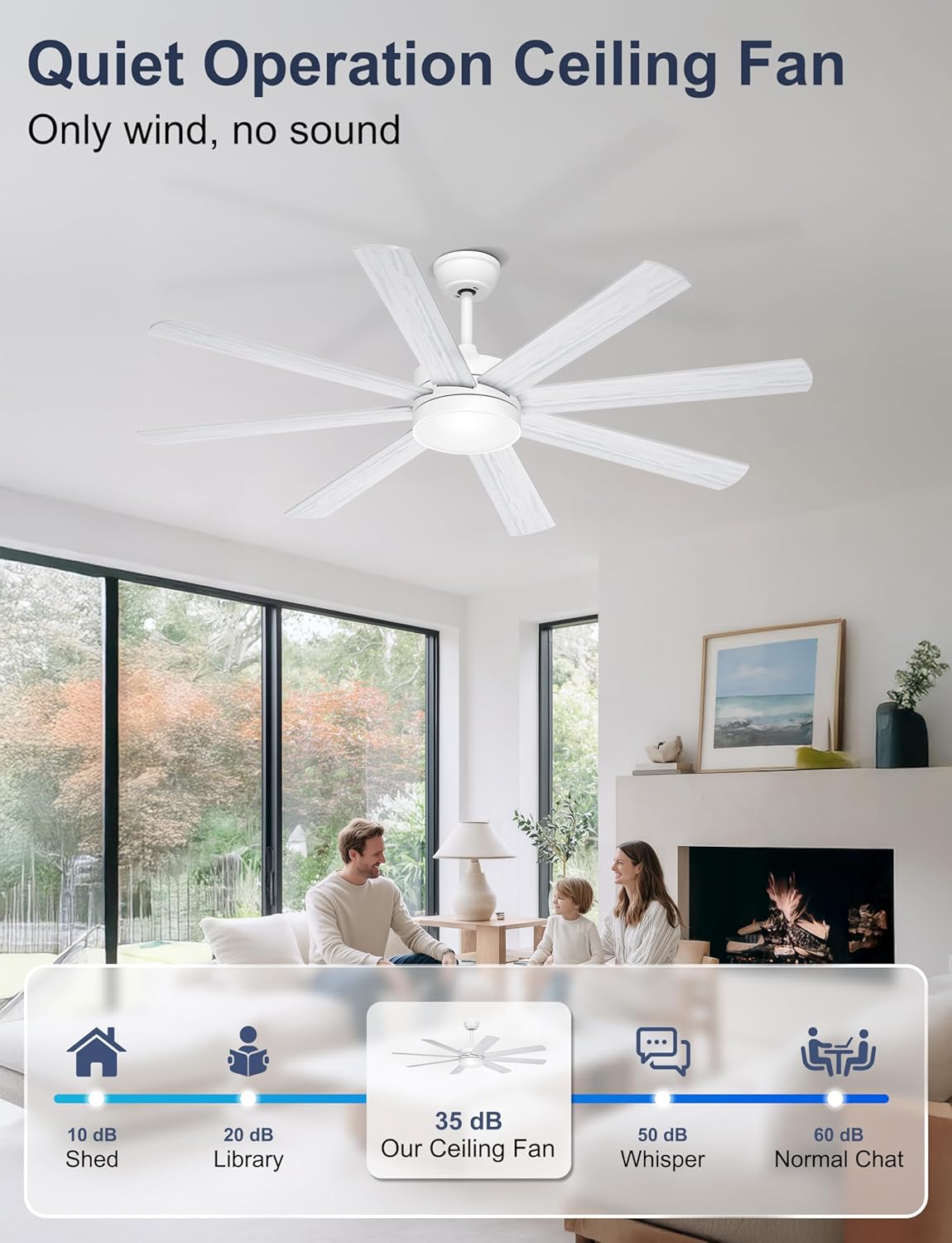 Detalle de Ohniyou Ventilatore da Soffitto 152 cm con Luce: silenzioso, reversibile e controllabile via telecomando/app