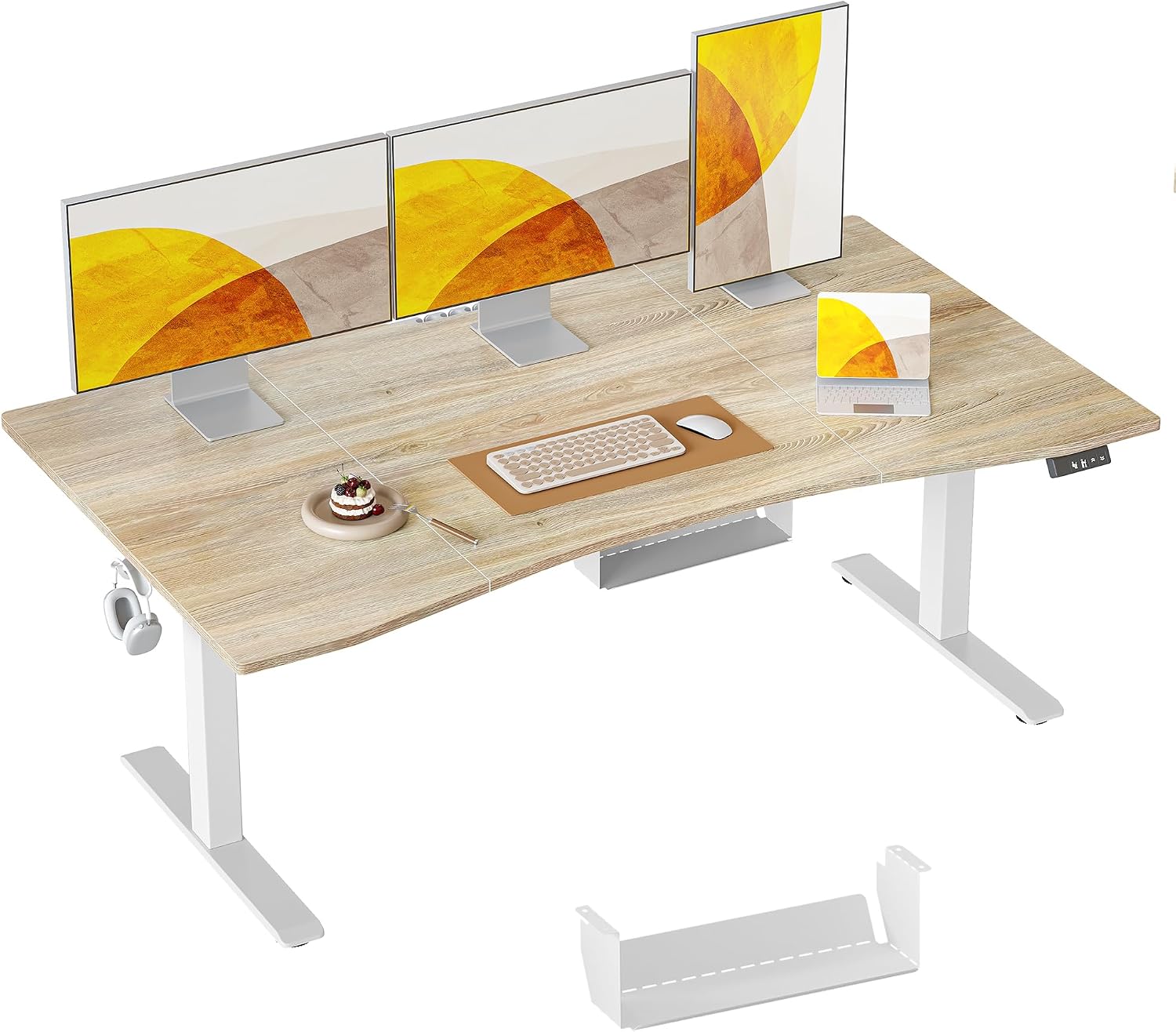 Detalle de TIQLAB A20032063M Standing Desk, Maple, Adjustable Height and Cable Management