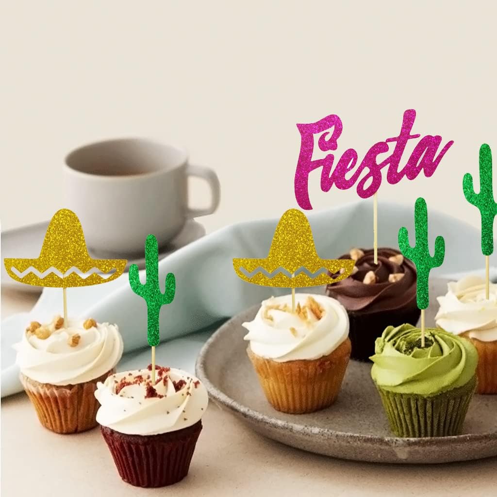 Detalle de Mexican Hat Cactus Cupcake Toppers, 24-Pack