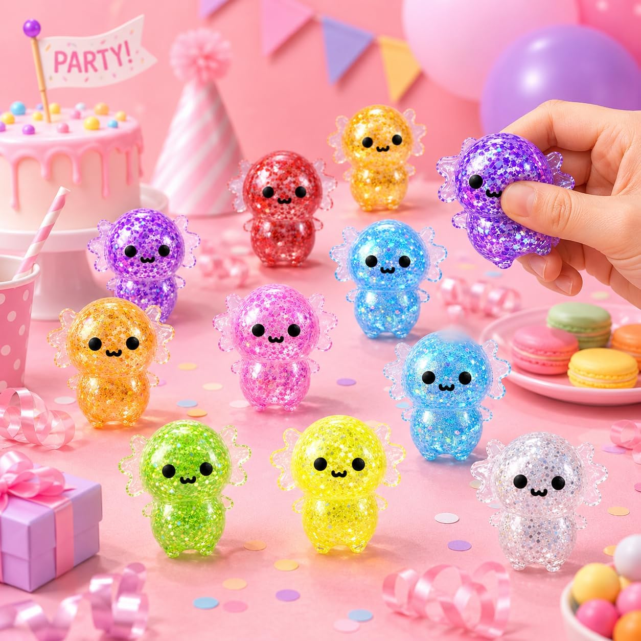 Thumbnail 6 de 12-Pack Axolotl Squishy Toys for Kids – Glittery Stress Balls & Fidget Set
