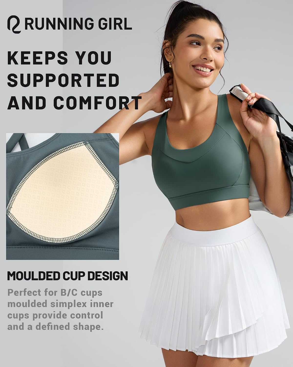 Detalle de RUNNING GIRL High Support Sports Bra with Molded Cups and Criss-Cross Straps