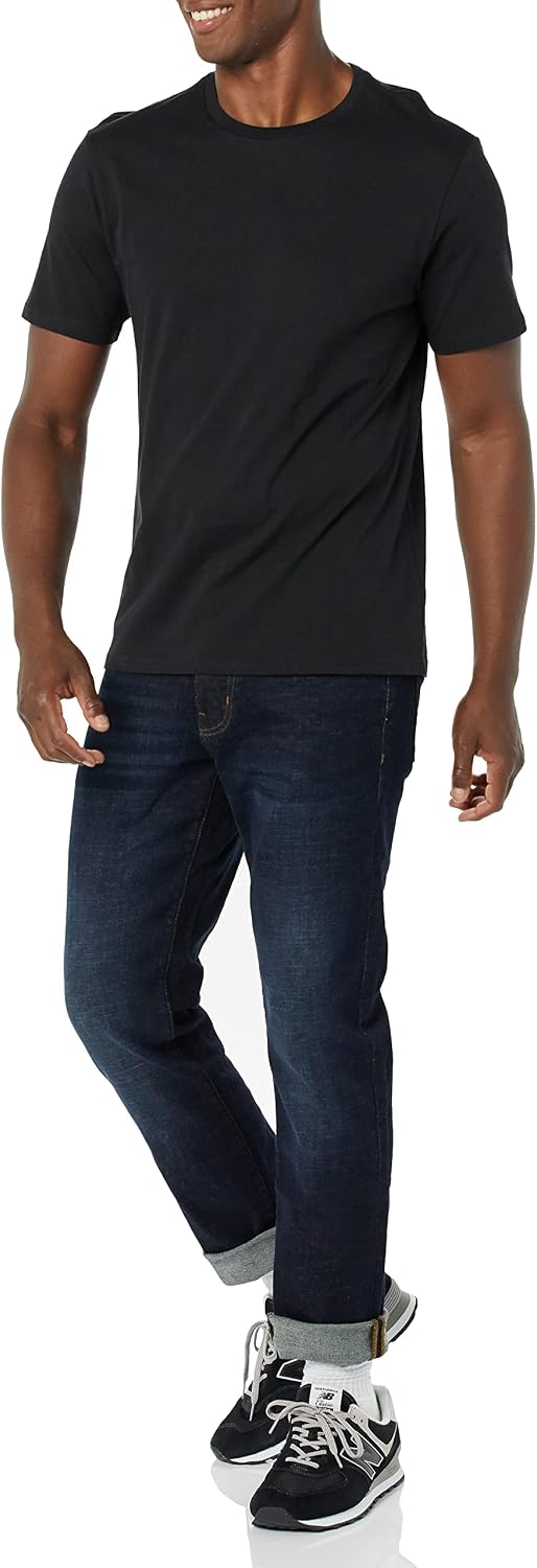 Detalle de Amazon Essentials Herren T‑Shirt mit kurzen Ärmeln und Rundhalsausschnitt in schmaler Passform