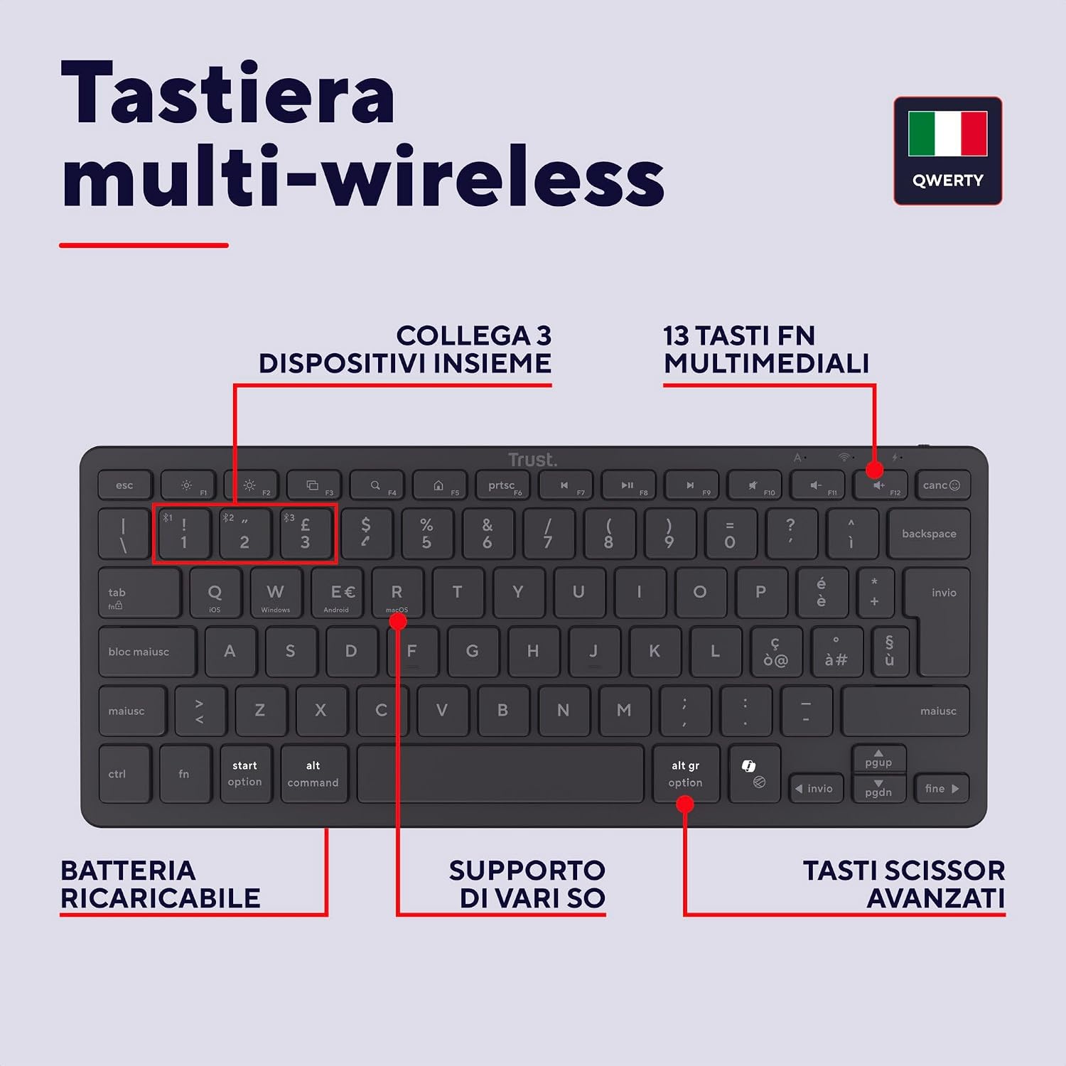 Thumbnail 1 de Trust Vira Tastiera Wireless Bluetooth