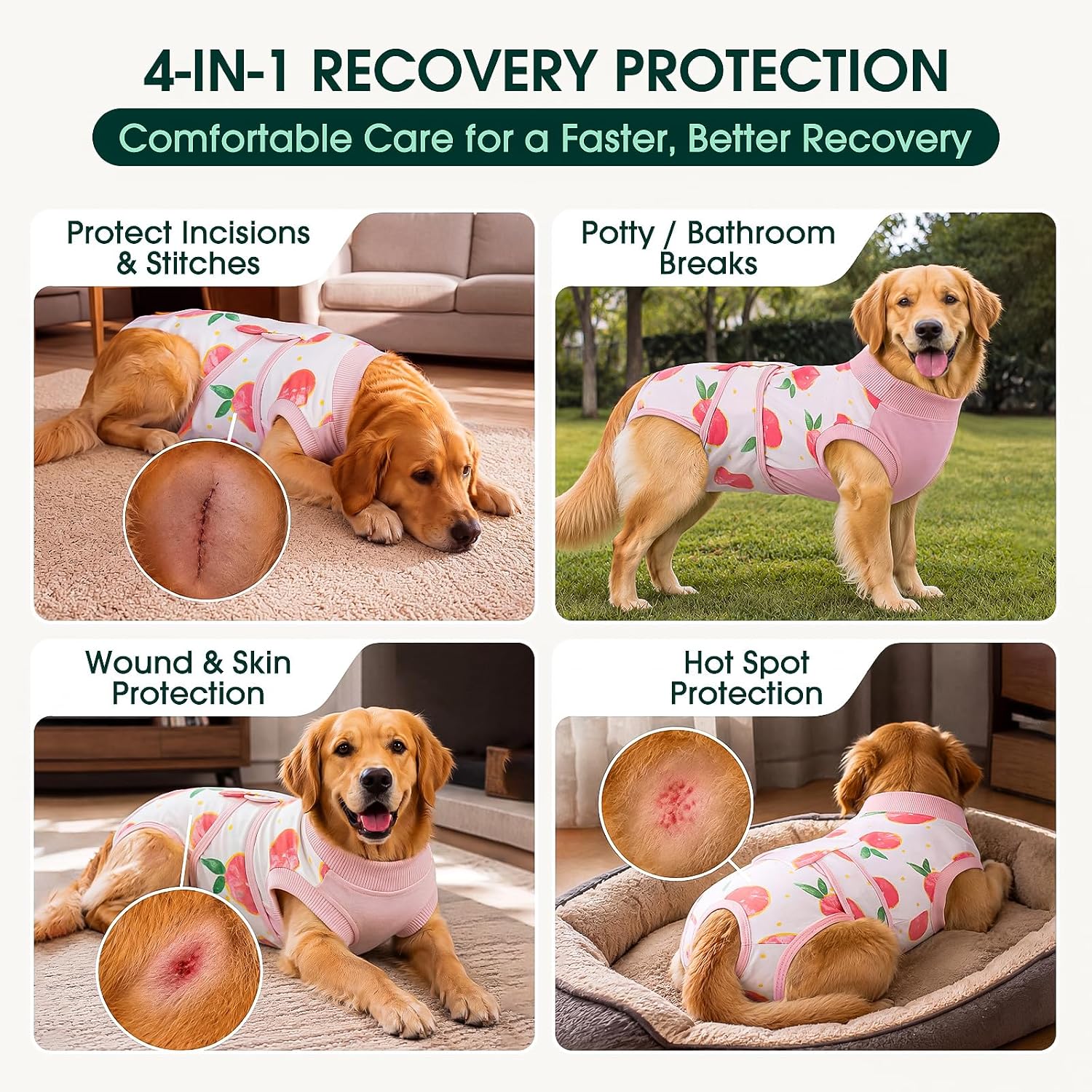 Detalle de Kuoser Recovery Suit for Dogs & Cats After Surgery (Cone Alternative) — Dog Abdominal Wounds Recovery Shirt
