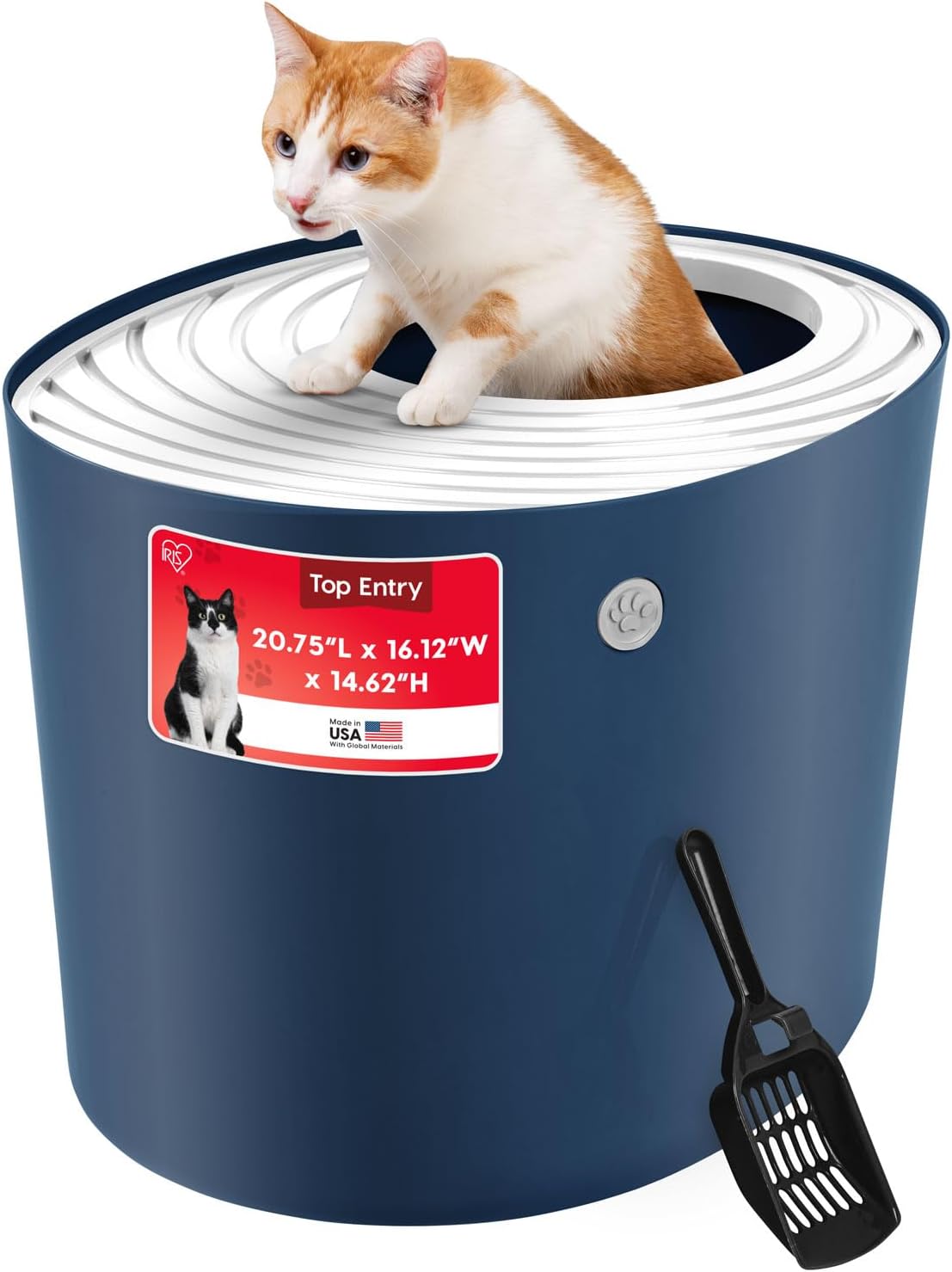 Detalle de IRIS USA 553321 Top-Entry Cat Litter Box, Navy/White, Grooved Lid