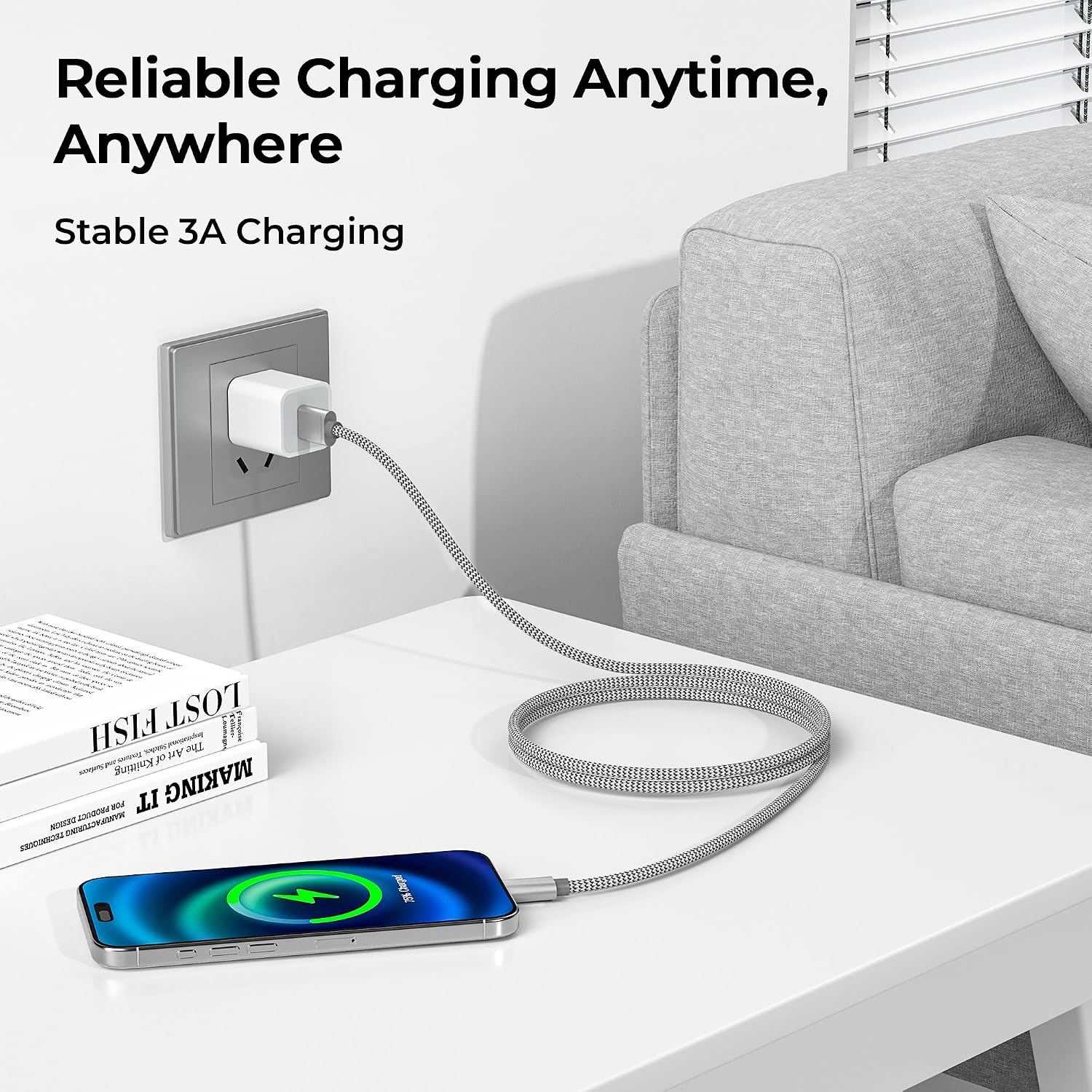 Detalle de USB-C charger cable 2m 2 pack, fast charging