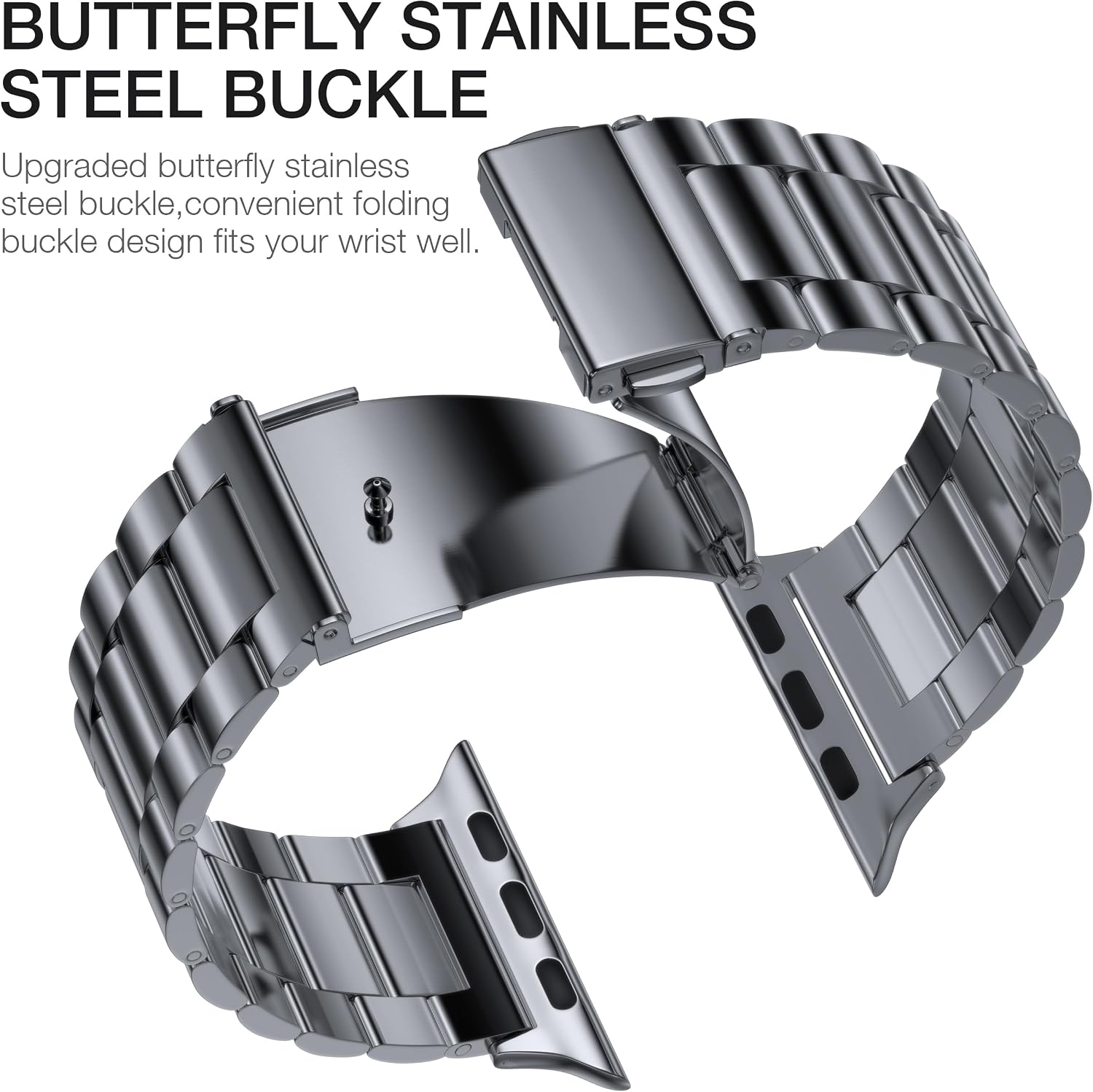 Detalle 2 de OULUOQI stainless steel replacement watch band for Apple Watch (compatible 38–49mm, Series 1–11, SE/Ultra/3)