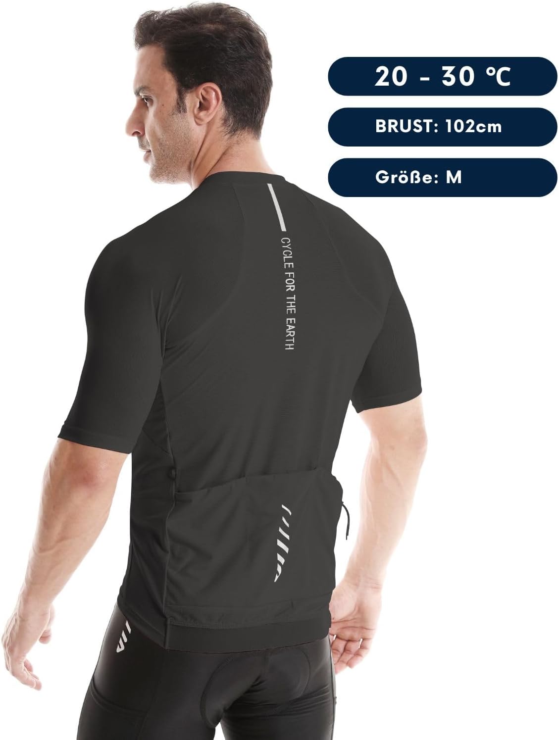 Detalle de Wulibike Rennrad Trikot Herren Kurzarm mit 3+1 Rückentaschen – Reißverschluss-Tasche und reflektierende Details