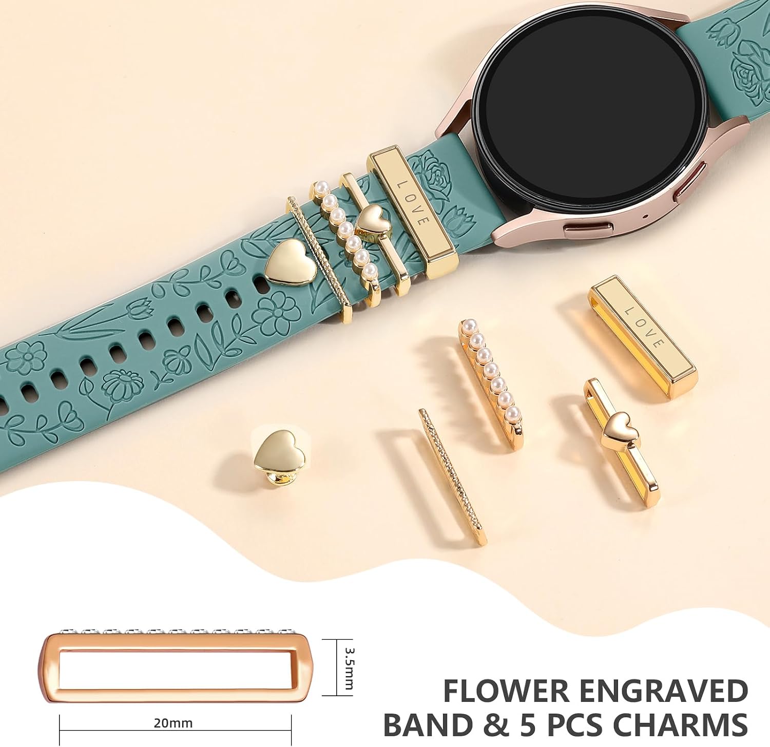 Thumbnail 4 de DaQin Flower Engraved 20mm Silicone Band