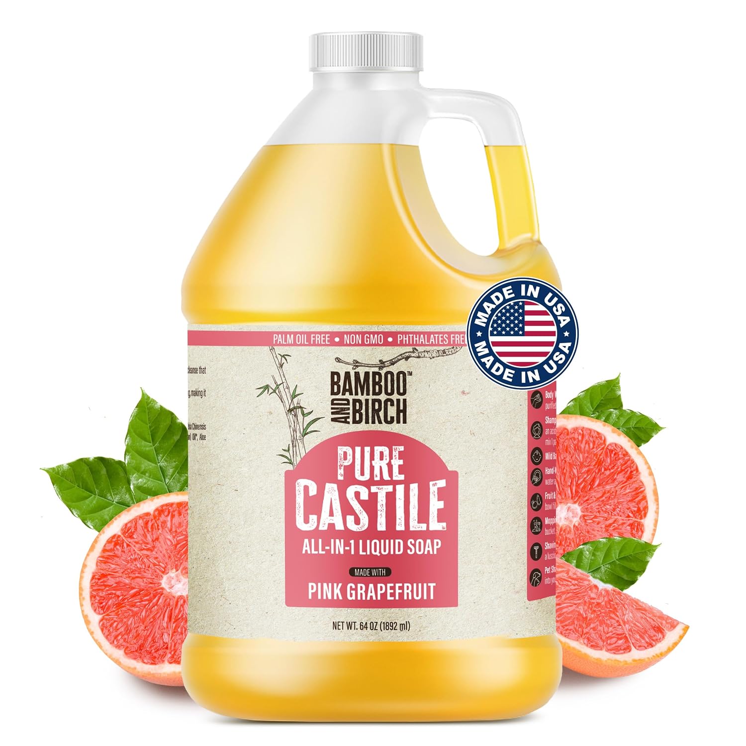 Detalle de Bamboo & Birch Pure Castile Soap Liquid, Citrus Grapefruit, 64 oz
