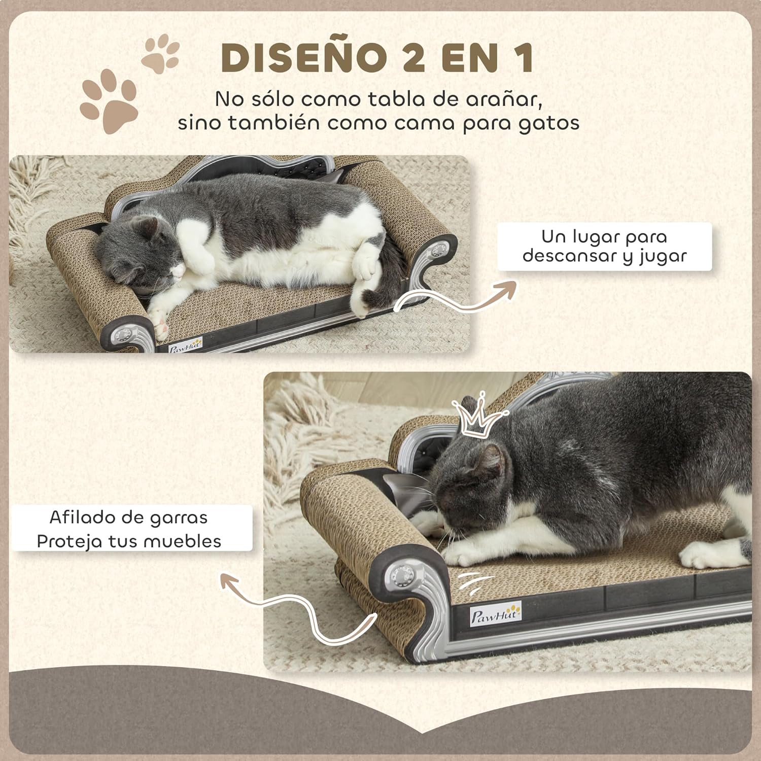 Detalle 1 de PawHut Rascador 2 en 1 Sofá Gatos