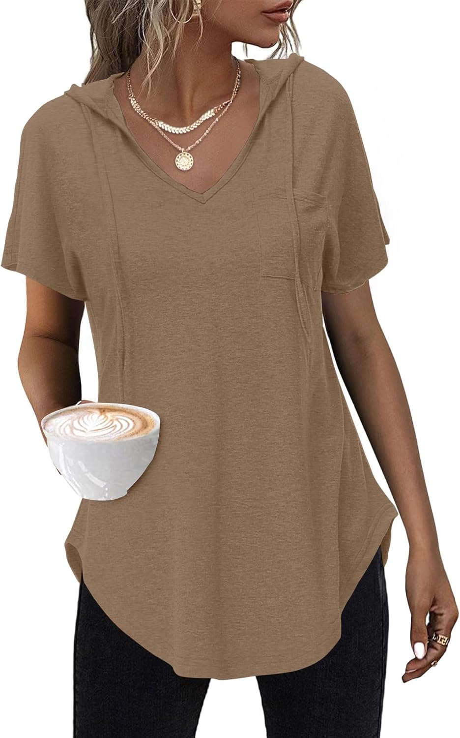 Thumbnail 6 de WNEEDU T-Shirt Donna Manica Corta Felpa con Cappuccio: casual e versatile per l’estate
