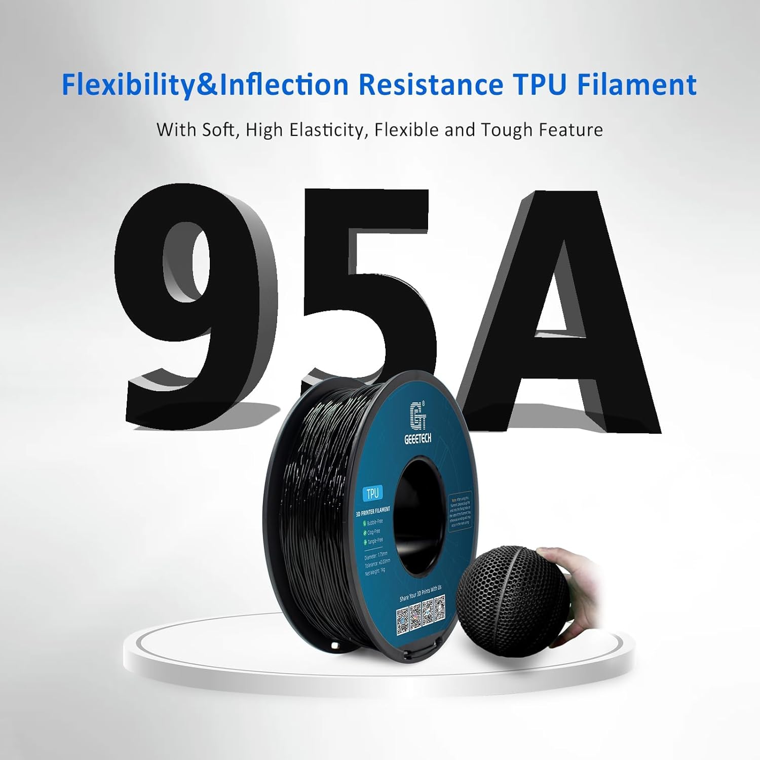 Thumbnail 2 de GEEETECH TPU Filament 1,75 mm – 1 kg Schwarz