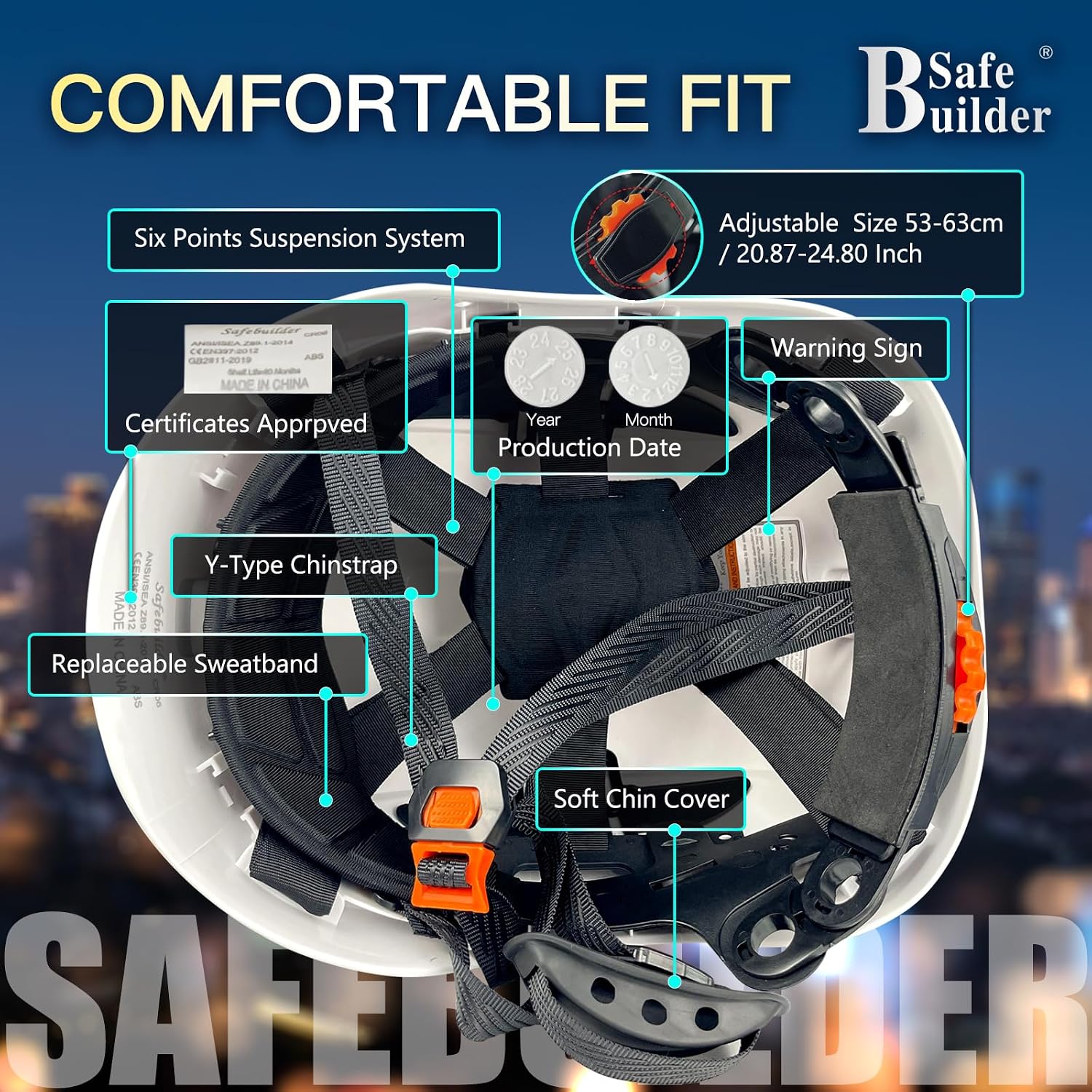 Detalle 2 de SAFEBUILDER Safety Hard Hat ABS Shell