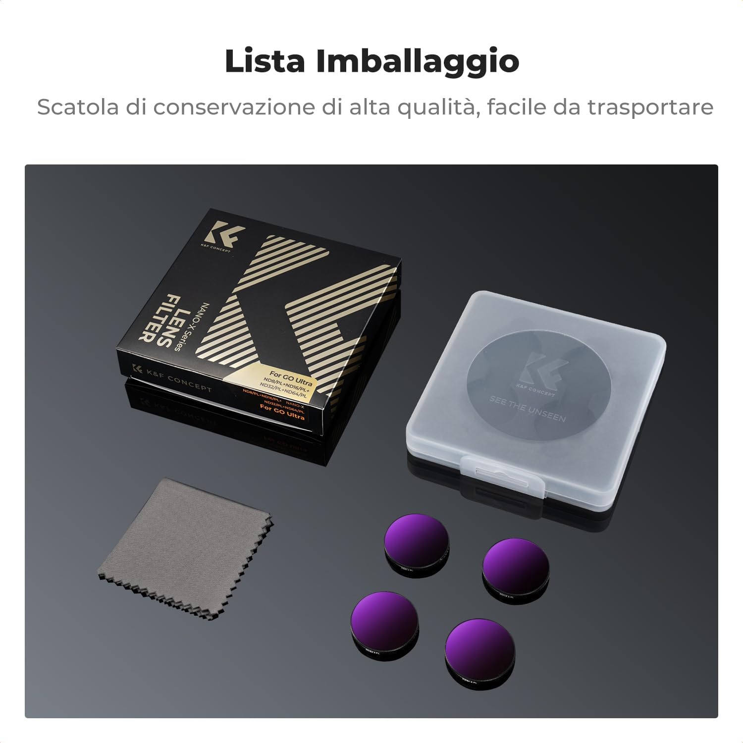 Thumbnail 6 de K&F CONCEPT Kit Filtri ND/PL per Insta360 Go Ultra – ND8/PL, ND16/PL, ND32/PL e ND64/PL (4 pezzi)