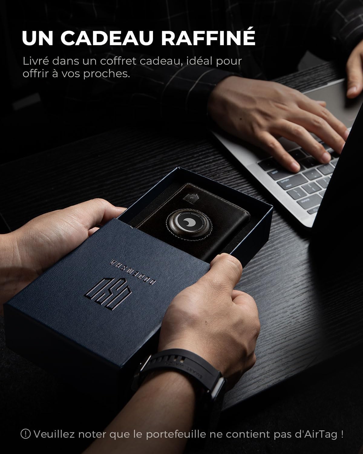 Detalle de DODENSHA Airtag Portefeuille pour homme XL – MagSnap, RFID et compartiment monnaie, 8–10 cartes