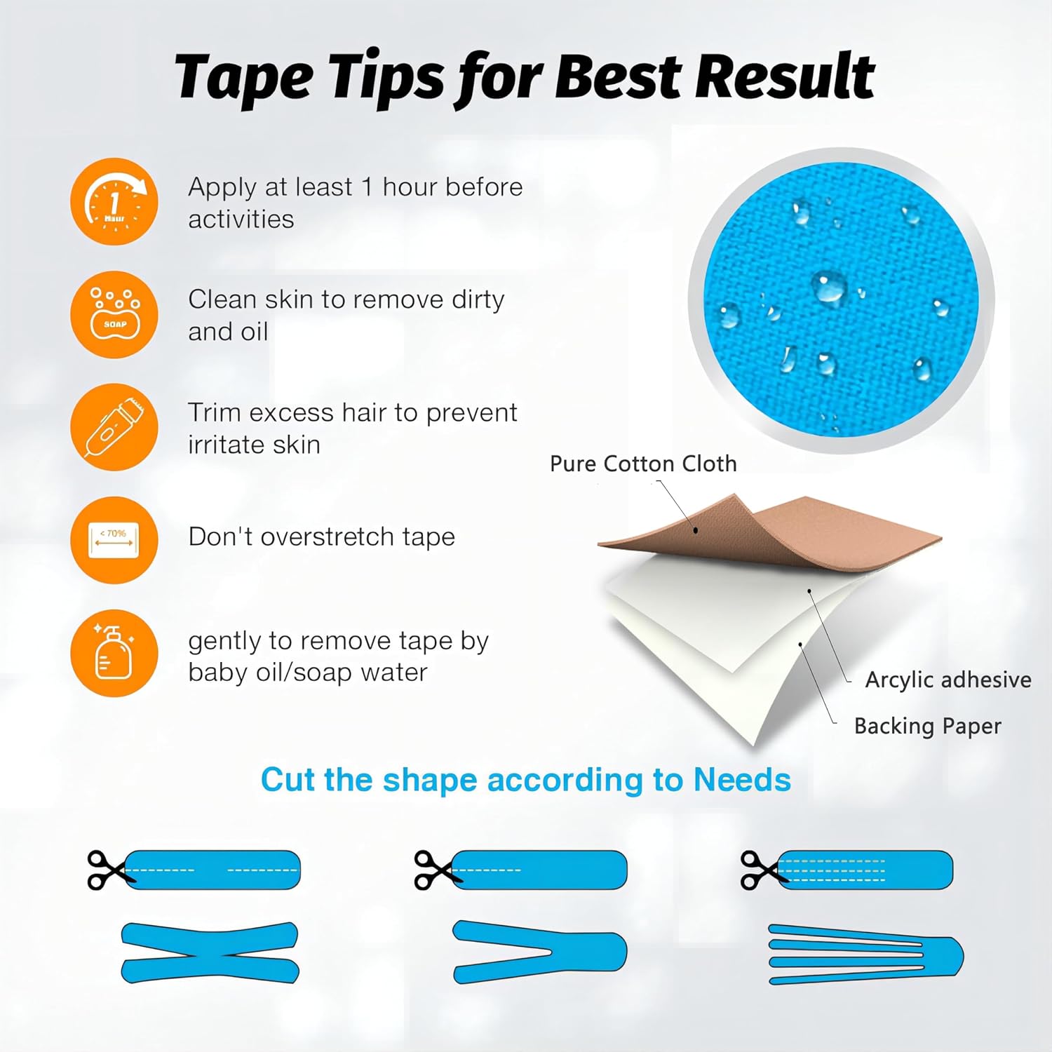 Detalle de 40PCS Kinesiology Tape Pre-Cut: Original Cotton Elastic Premium Athletic Tape (Skin Colour)