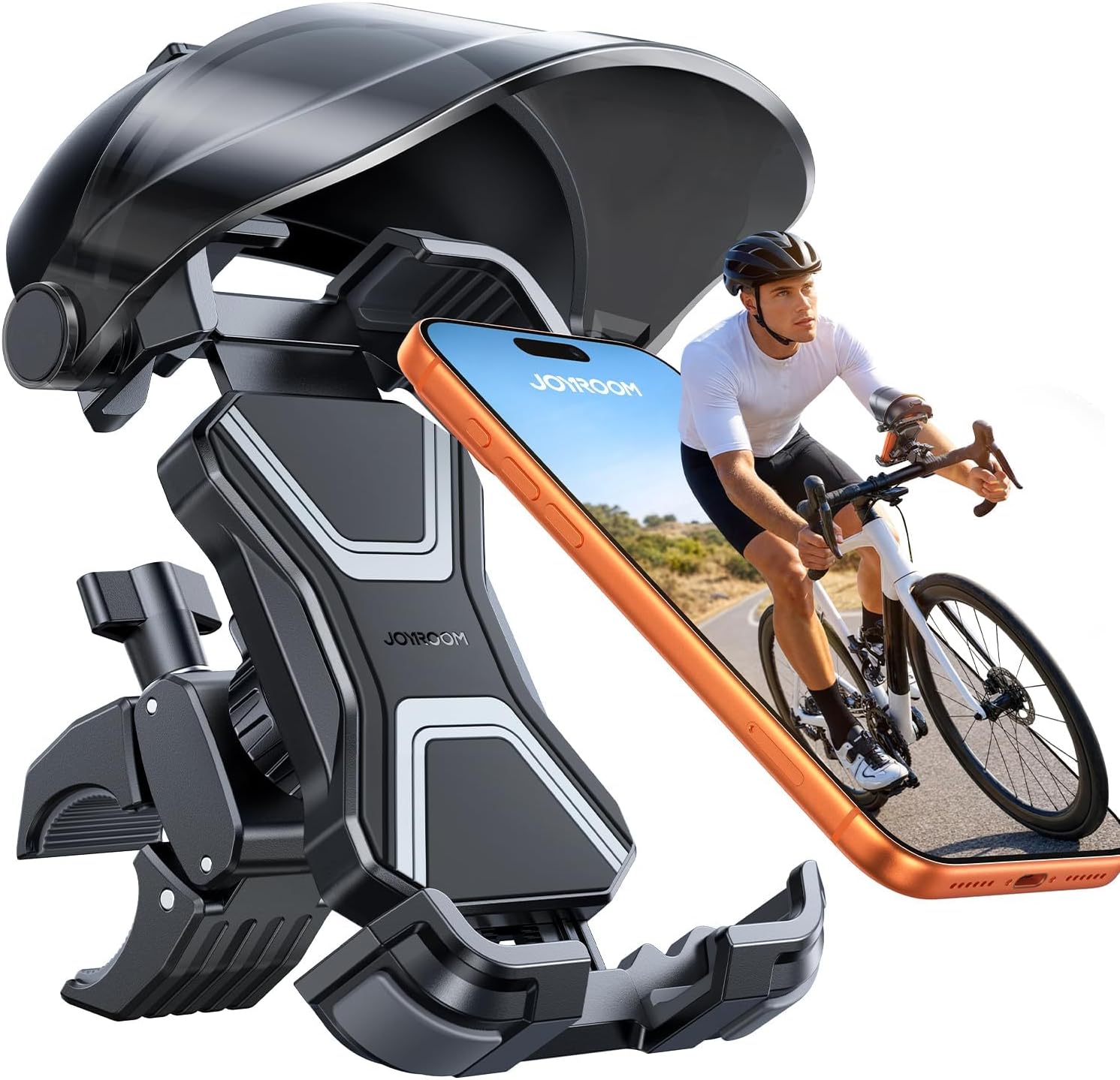 Detalle de JOYROOM Bike Phone Holder Mount with Sunshade and Full Silicone Protection (4.7–7 in phones)