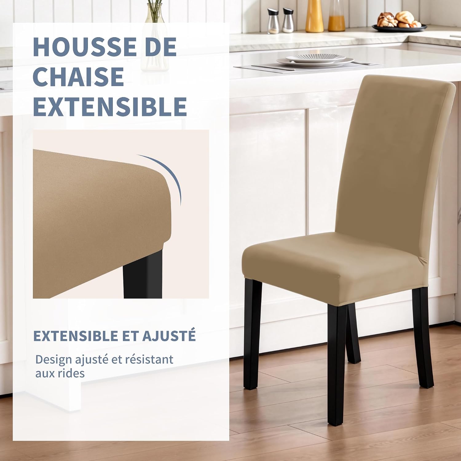 Detalle de SUKAIKEQA housse de chaise haute élastique Jacquard (lot de 4/6/8) – Kaki