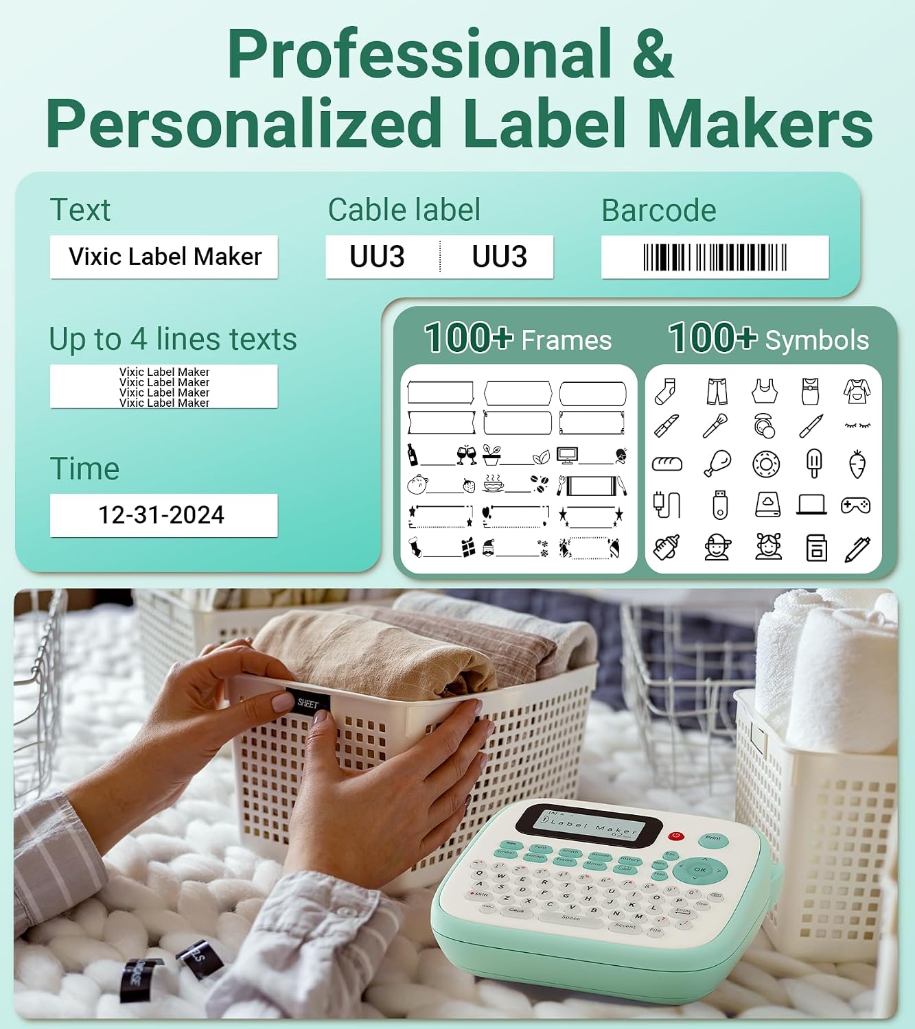 Detalle de Vixic D210S Label Maker with 4 Laminated Tapes, QWERTY Keyboard and USB-C