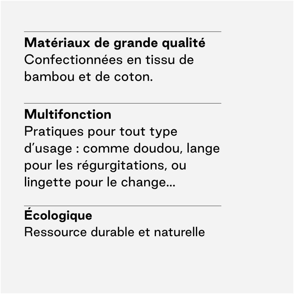Detalle 2 de Lot de 3 langes Bébé 80x80 cm en coton et bambou naturel – Doux, respirants et hypoallergéniques