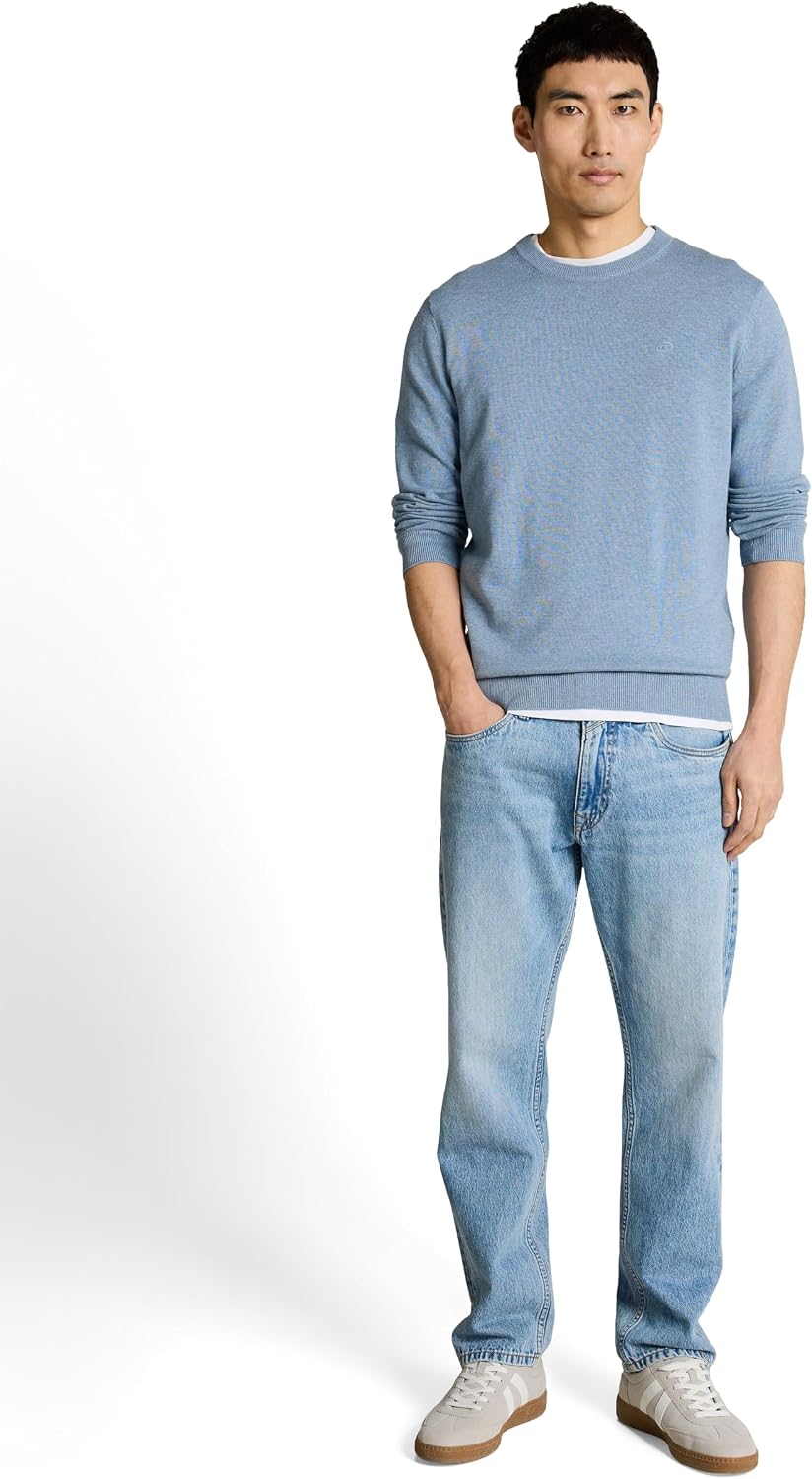 Detalle de TOM TAILOR Herren Strickpullover mit Crewneck – Basic Modell in Unifarben