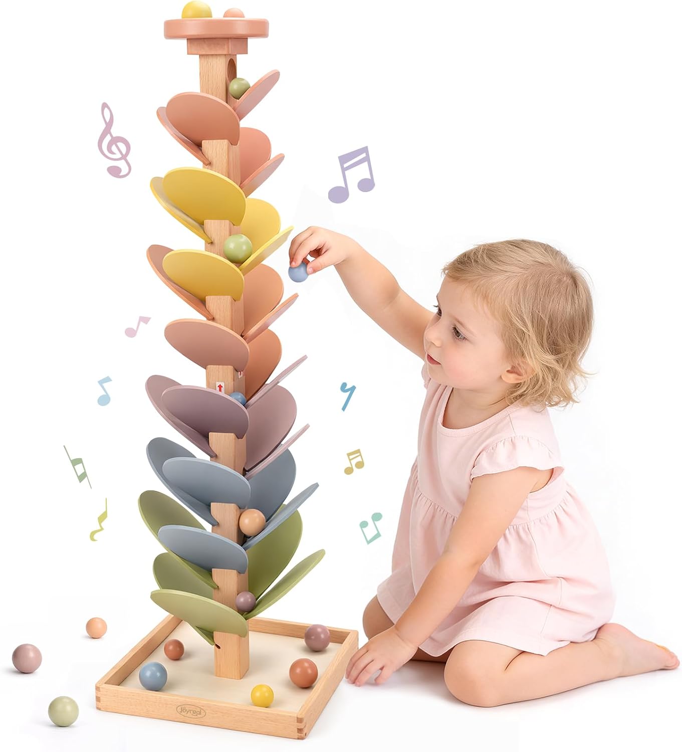 Detalle de Joyreal Montessori Sound Tree – Wooden Marble Run for 3–5 Year Olds