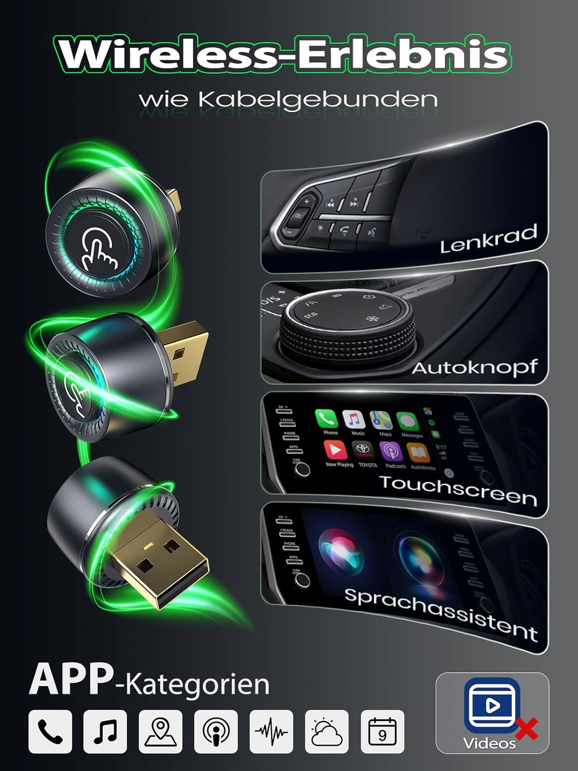 Thumbnail 6 de Versteckter Wireless CarPlay Adapter mit verstecktem Design – Tasten-Wechsel für 2 Phones, Android Auto Wireless Adapter (USB-A/USB-C)