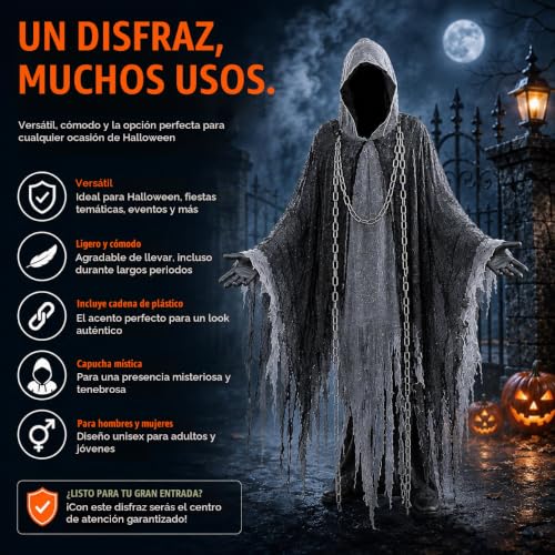 Detalle de TK Gruppe Timo Klingler disfraz de Parca para adultos con capa y cadena