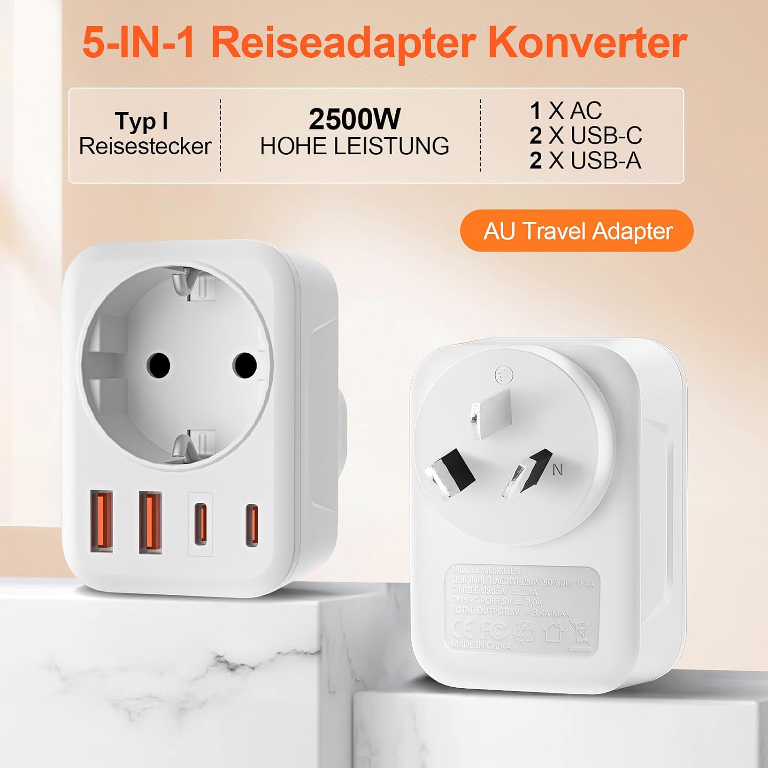 Detalle 2 de Denlane Reiseadapter 2er Set 5-in-1