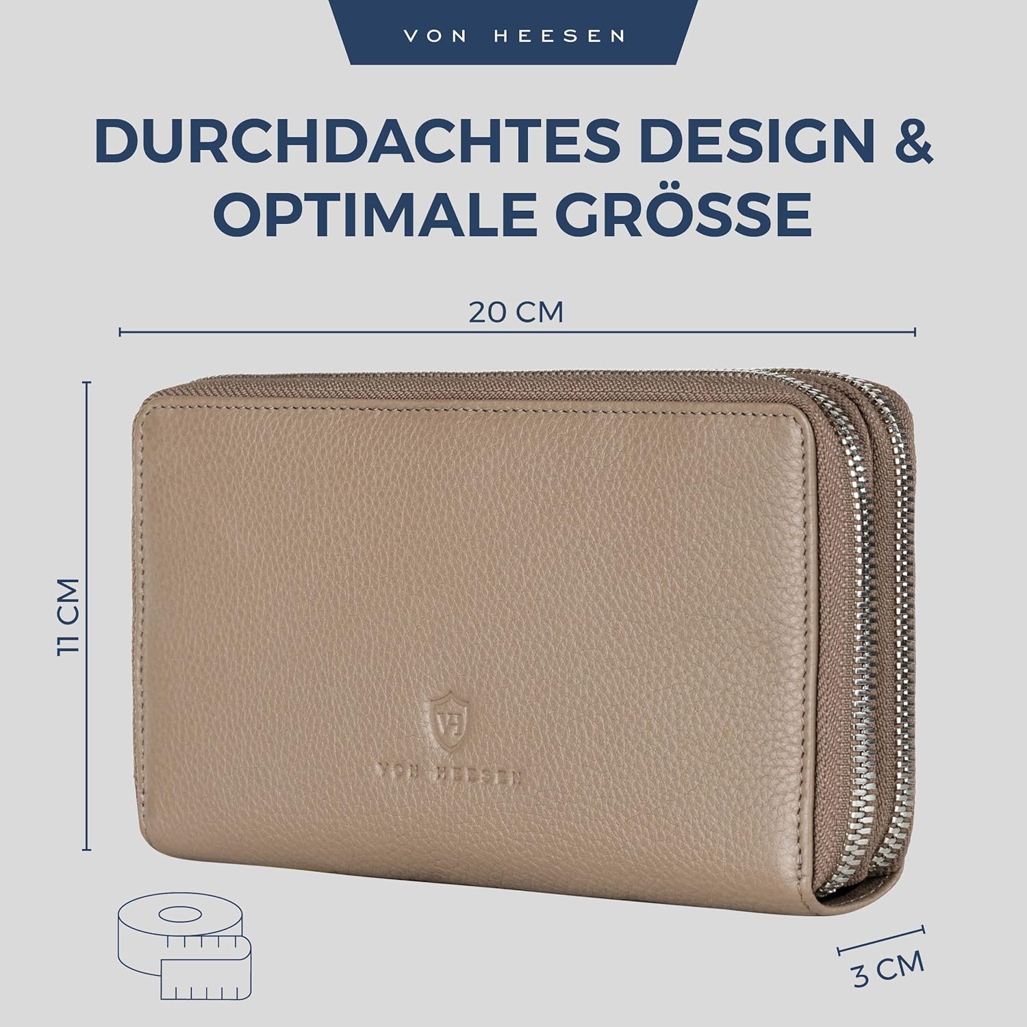Thumbnail 4 de VON HEESEN Leder Geldbörse mit RFID-Schutz – Portemonnaie aus echtem Nappaleder mit Münzfach in Taupe