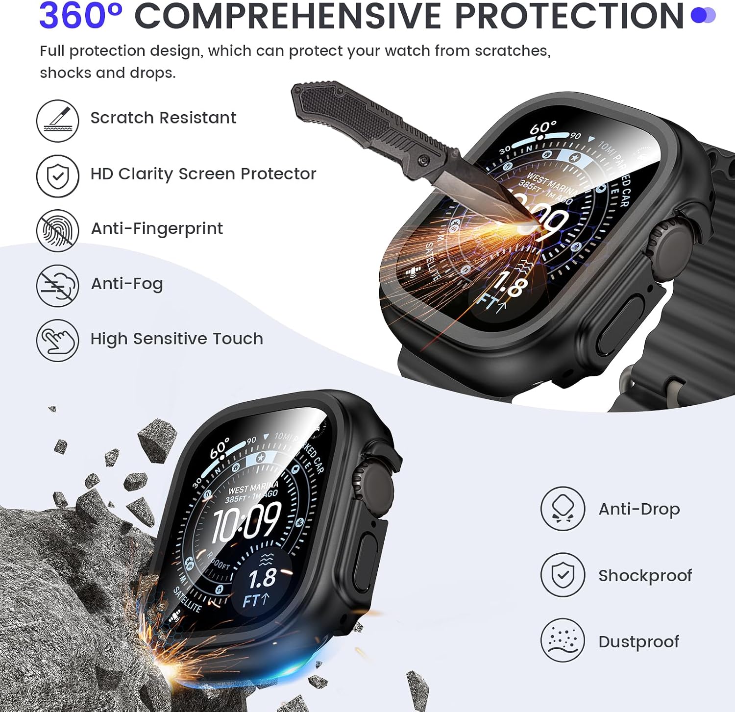 Detalle de Kamita Waterproof Case for Apple Watch Ultra 3/2/1 49mm with Built-In Screen Protector
