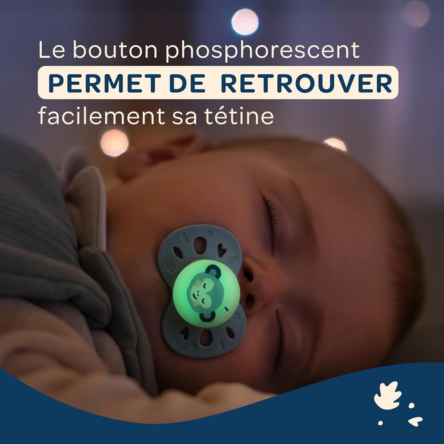 Thumbnail 1 de BIOLANE Tétines anatomiques de nuit phosphorescentes 18 mois et plus (vert et beige) téterelle plate réversible