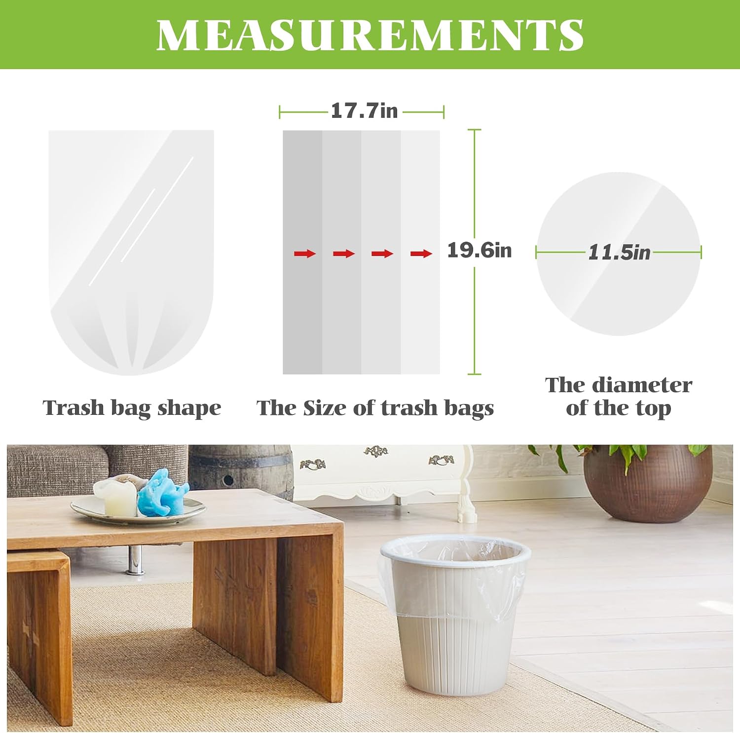 Detalle de Teivio Clear Trash Bags 4 Gallon