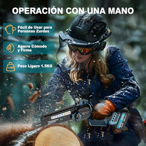 Detalle 2 de Mini Motosierra Batería 8" de RINOXAR: potencia sin cable y dos baterías para poda y bricolaje