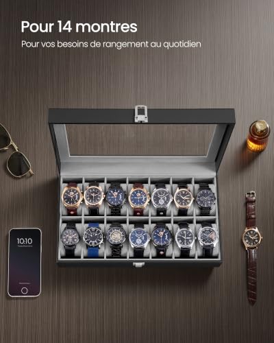 Detalle de SONGMICS Boîte à Montres à 14 Emplacements avec Couvercle en Verre