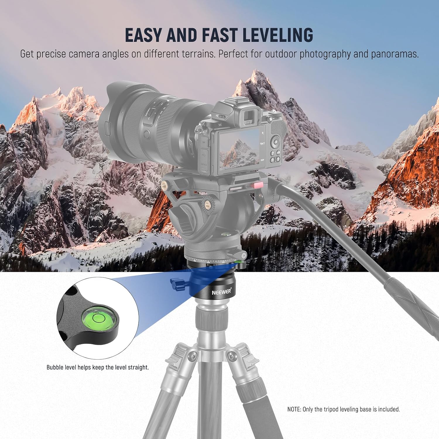 Detalle de NEEWER Tripod Leveling Base (⌀60mm) Camera Leveler with -15°/+15° tilt and bubble level
