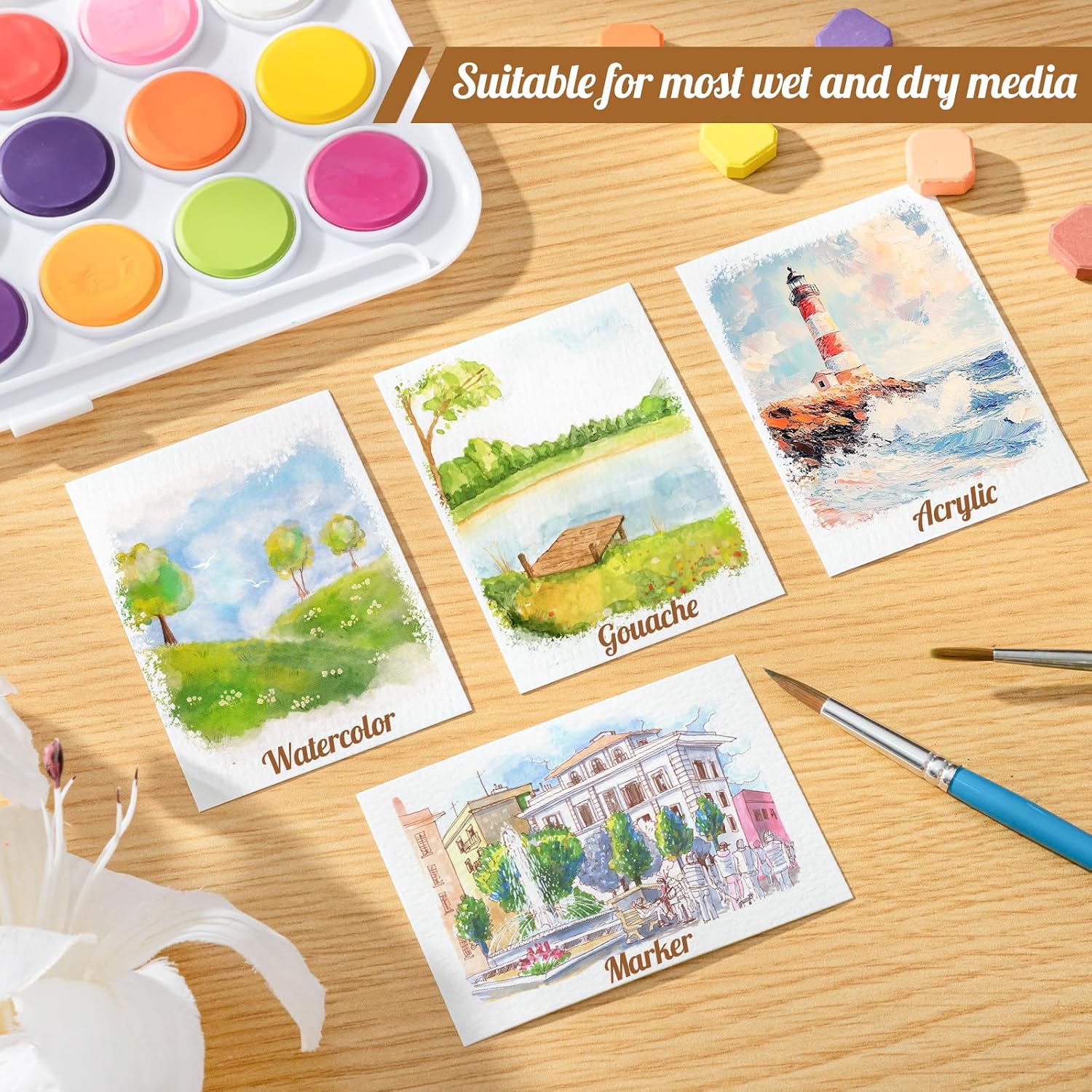 Thumbnail 6 de 80 Sheets Watercolor Paper Bulk (2.5 x 3.5 in, 110 lb / 230 gsm, Cold Press) for Kids, Students, and Artists