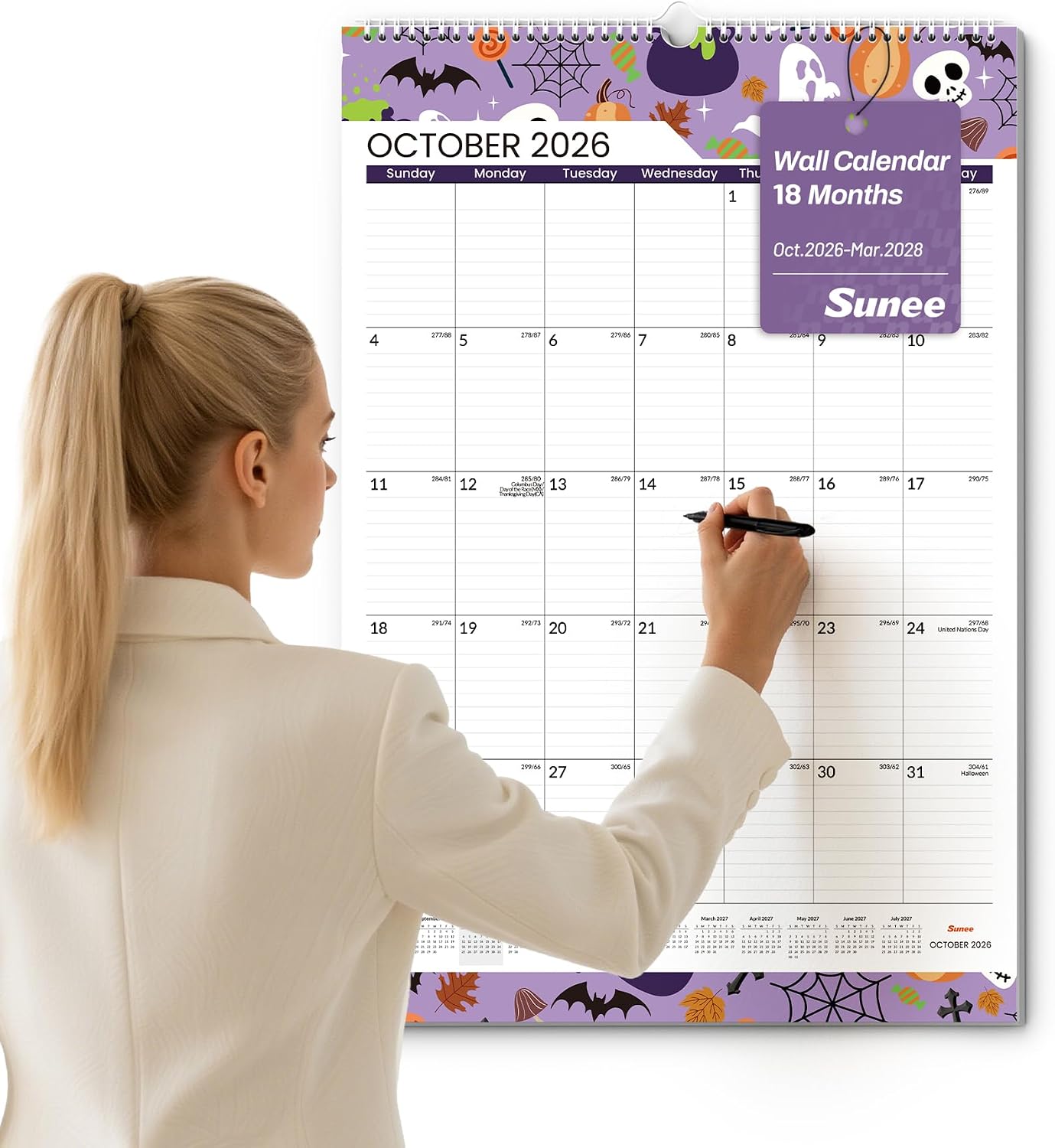 Detalle de SUNEE 2026-2027 Wall Calendar, 18-Month Vertical Planner, 22.75 x 15.5 Inches
