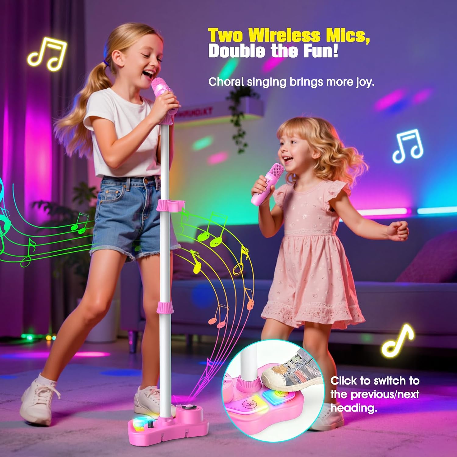 Detalle de Kids Stand Karaoke Machine with 2 Wireless Microphones