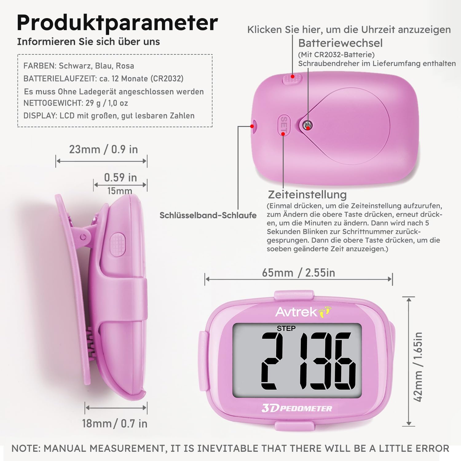 Detalle de AVTREK Präziser 3D-Schrittzähler Mini-Schrittzähler für Walking und Laufen im Freien