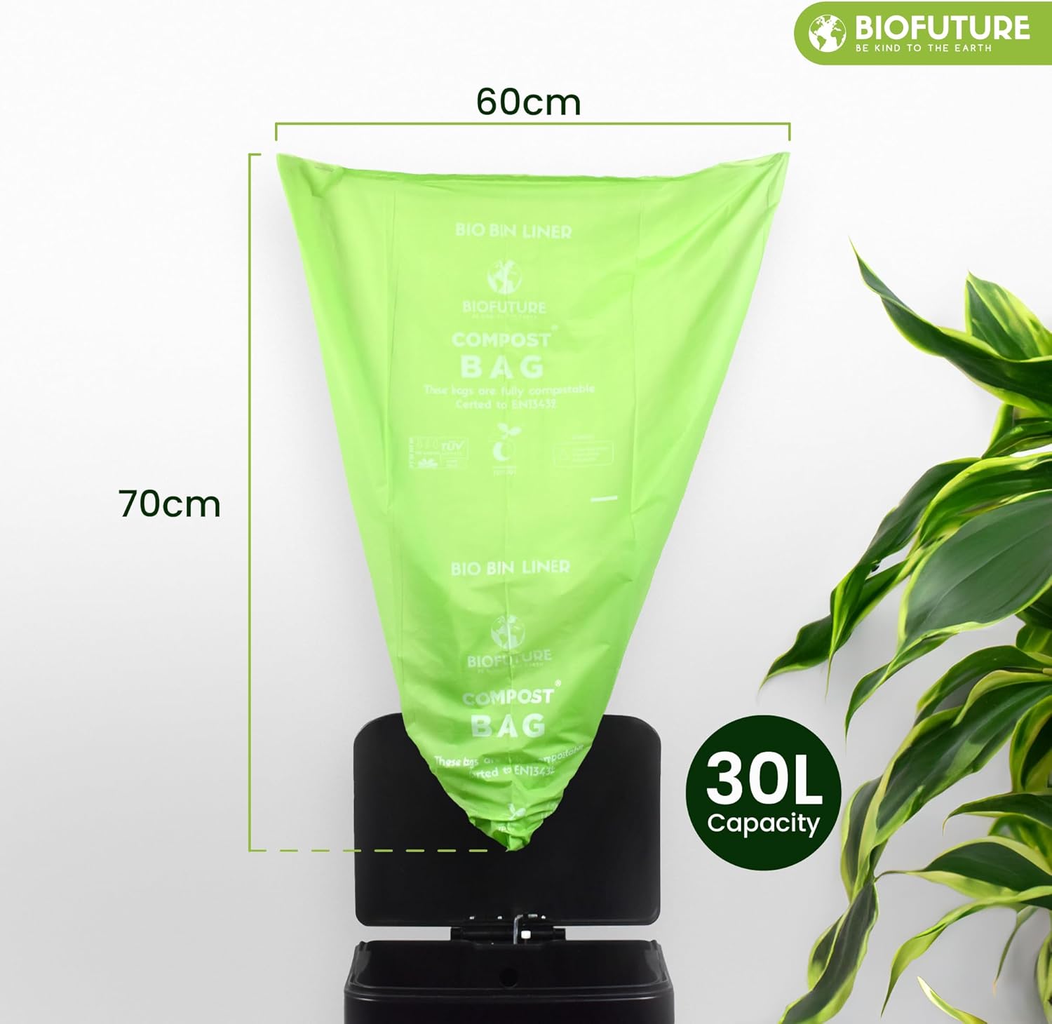 Detalle de Biofuture 30L x 30 Compostable Food Waste Bags – EN13432 Certified, Council Approved