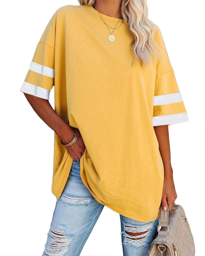 Detalle de Ebifin Damen Oversize T-Shirt (Rundhals, kurzarm) – lockeres Casual-Basic mit Vintage-Optik