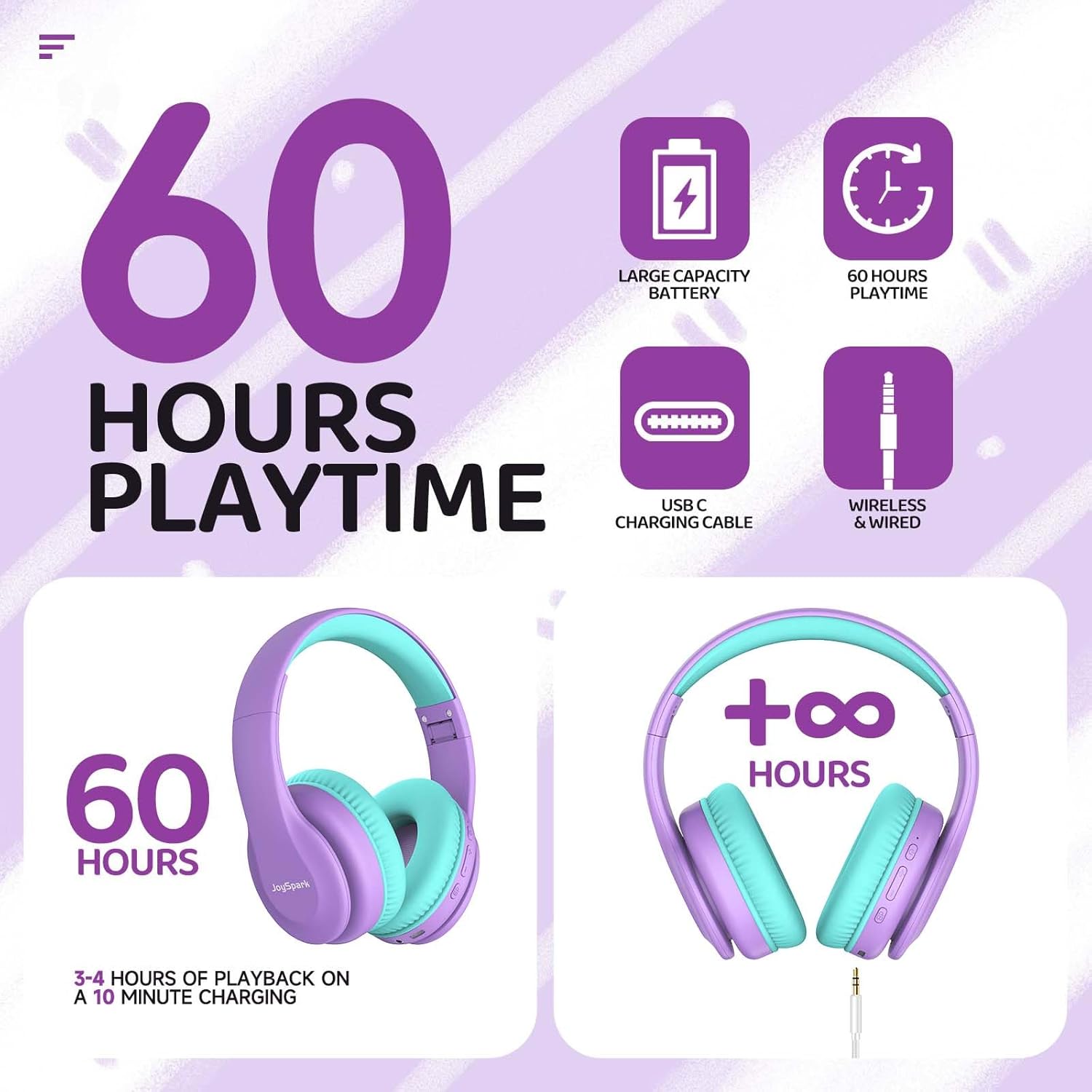 Detalle 2 de JoySpark Kids Bluetooth Headphones 60h