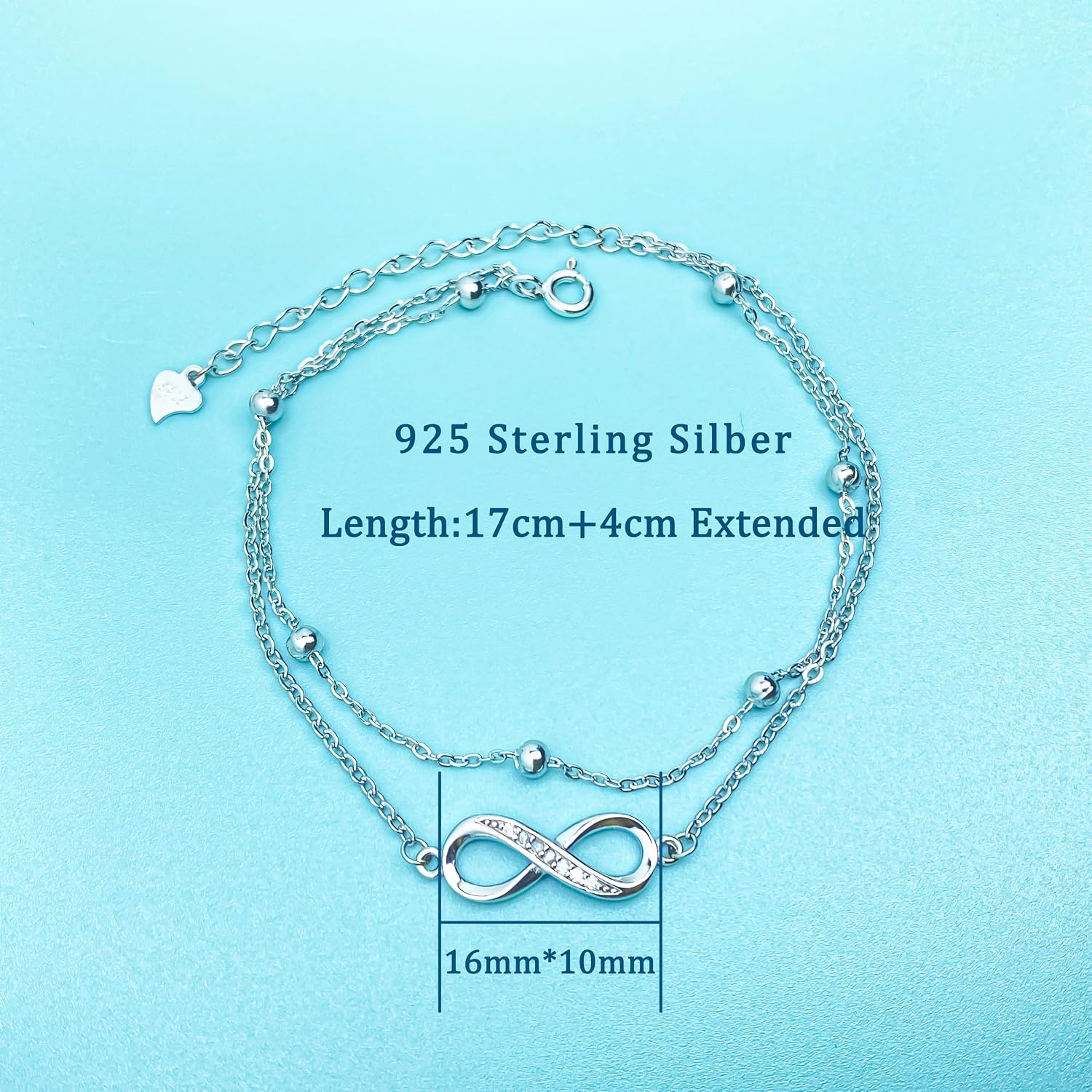 Detalle de J.MUEN Damen-Armband aus 925 Sterling Silber mit Herz- und Unendlichkeits-Symbol