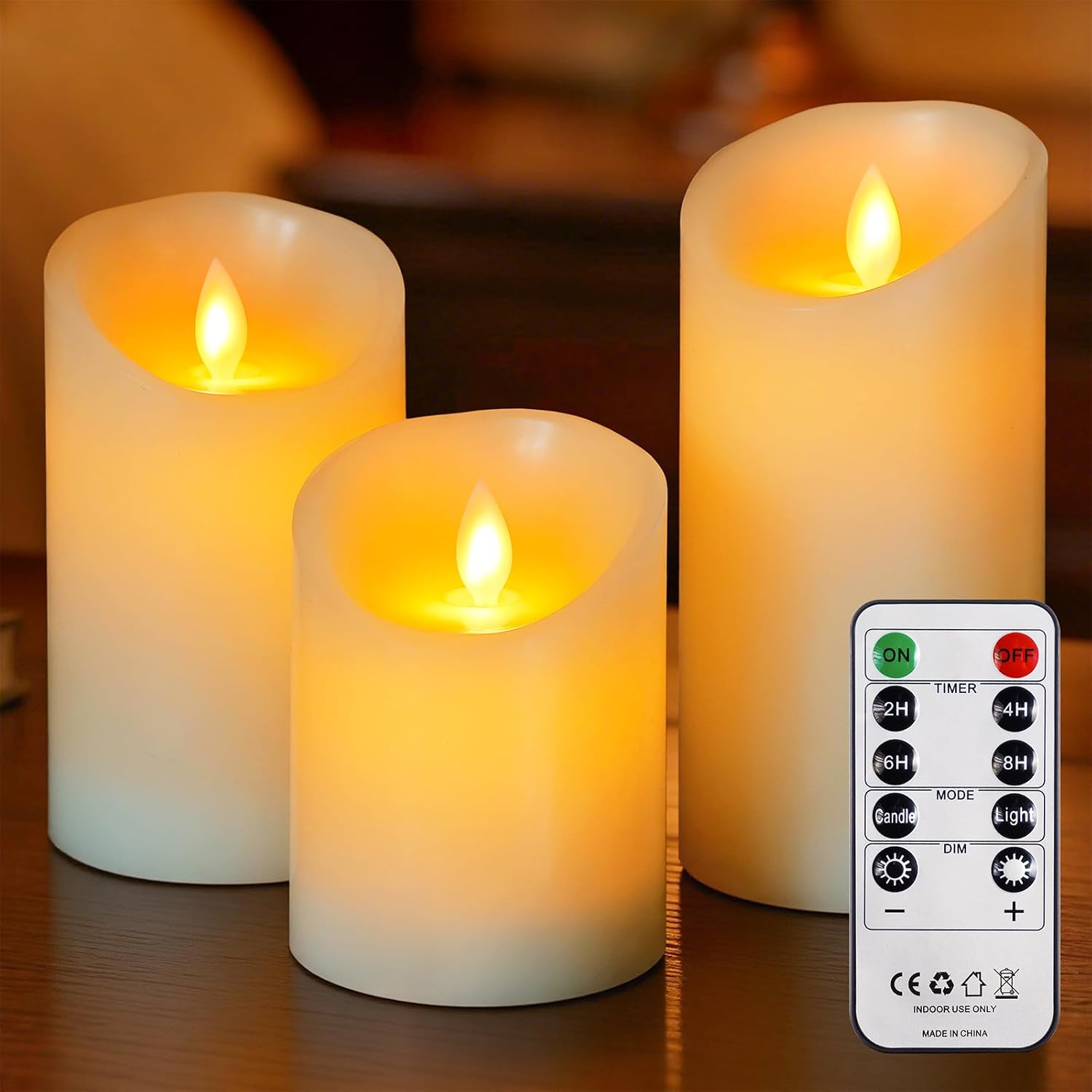 Detalle de Mavandes Flammlose Säulen LED-Kerzen mit Fernbedienung – Echtes Wachs, bewegliche Dochte, 3er-Set (10 cm, 12,5 cm, 15 cm)