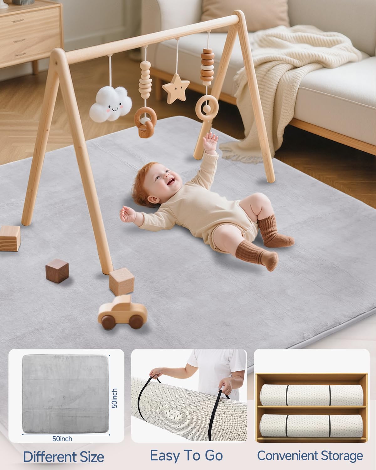 Thumbnail 5 de SEPARO Thick Baby Play Mat for Floor 50 x 50 - Ultra Soft Memory Foam Crawling Mat (Grey)