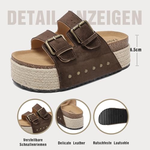 Detalle de Zaxunai Sandalias Mujer Zuecos Mules con Doble Hebilla y Suela Plataforma de Corcho