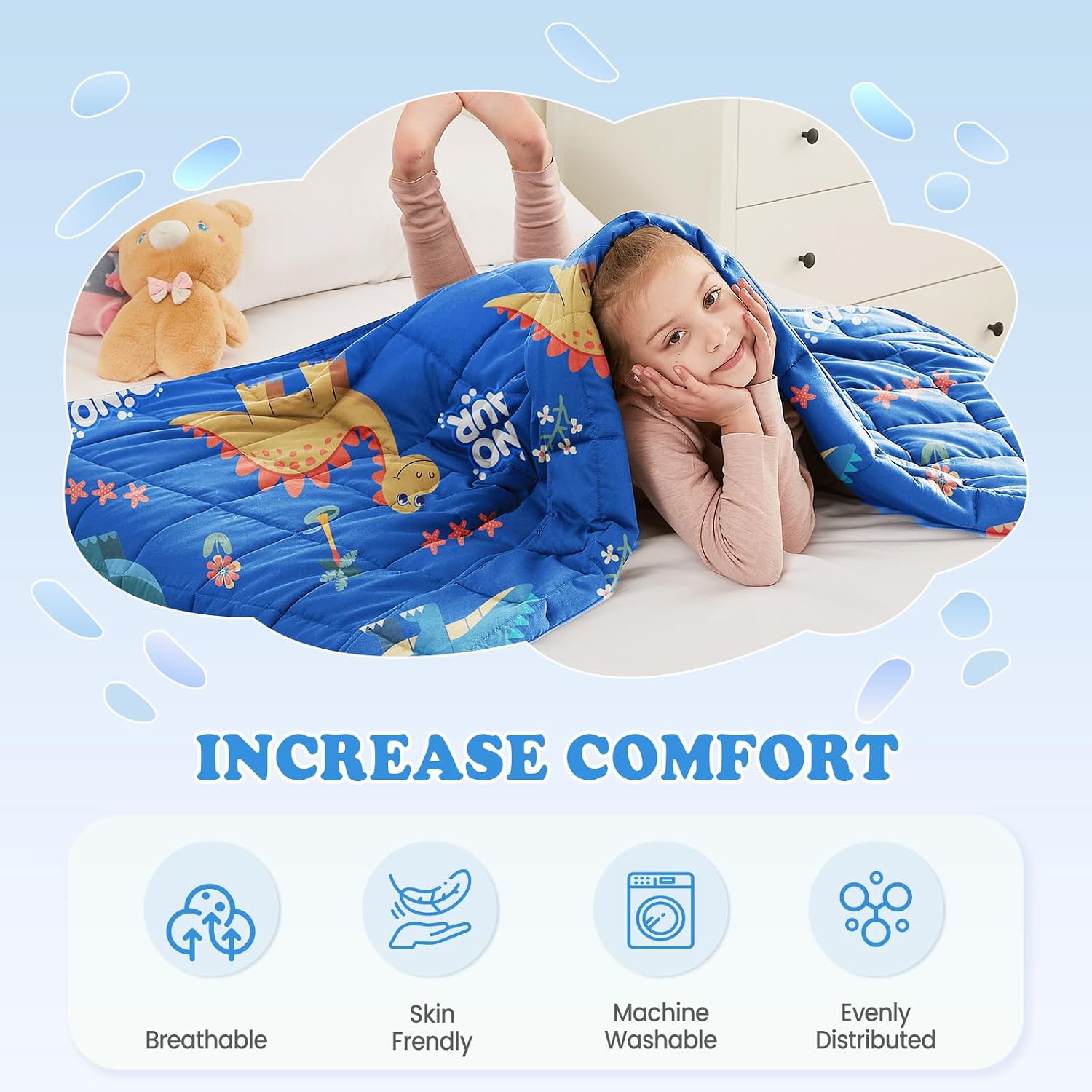 Detalle 2 de HOSUKKO 5 lbs Blue Dinosaur Weighted Blanket (36 x 48 inches)