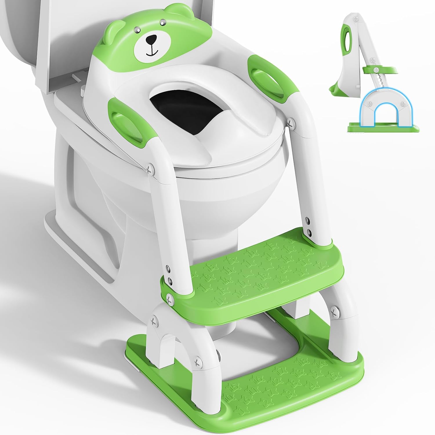Toilettensitz Kinder mit Treppe 2-in-1 (höhenverstellbar) – Toilettentrainer für Jungen und Mädchen, klappbar, verstellbare Lochpositionen